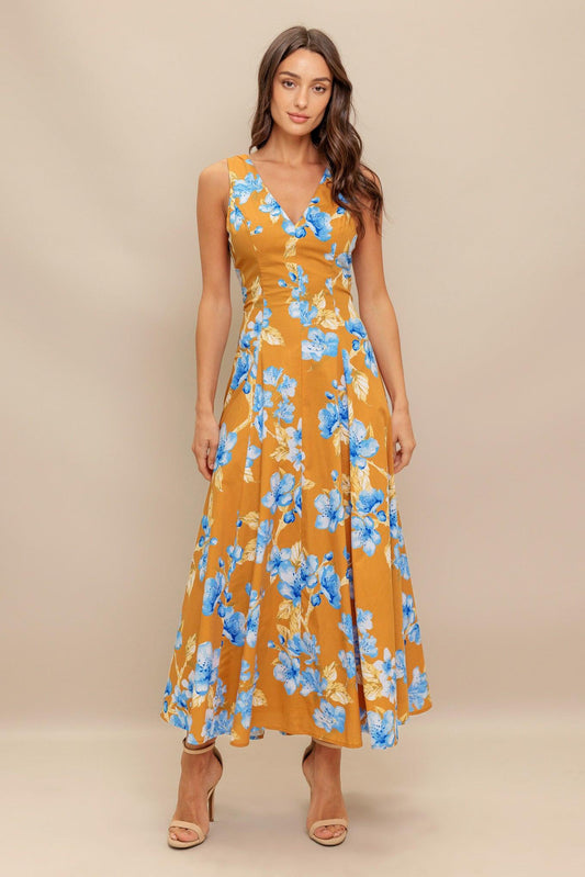 SKYBLOSSOM RUSH WOVEN MIDI DRESS