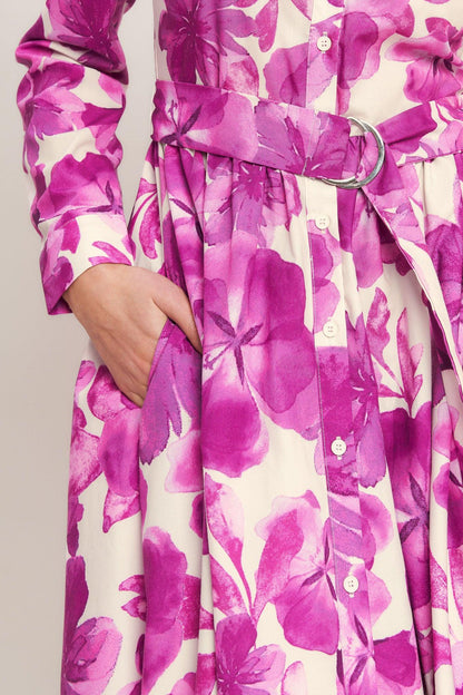 BERRY PETAL WOVEN MIDI SHIRT DRESS