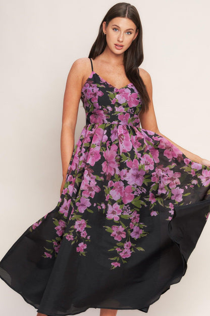 NIGHTFALL BLOSSOM WOVEN MIDI DRESS
