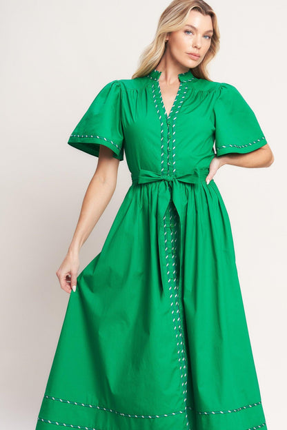 EVERGREEN ROMANCE WOVEN MIDI DRESS