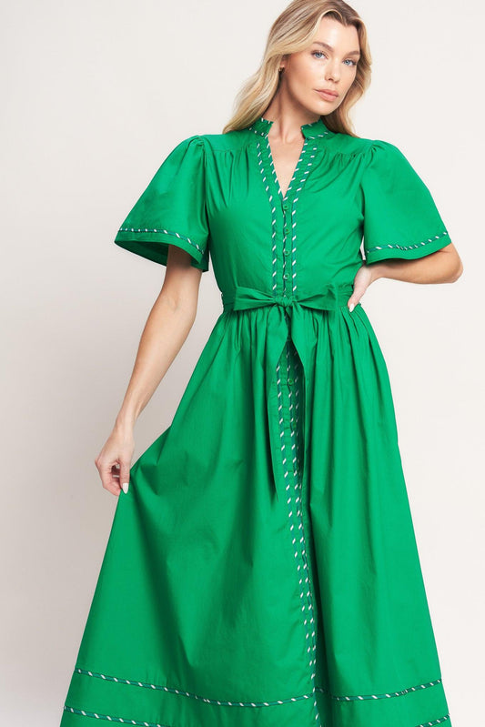 EVERGREEN ROMANCE WOVEN MIDI DRESS