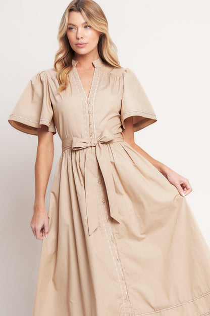 EVERGREEN ROMANCE WOVEN MIDI DRESS