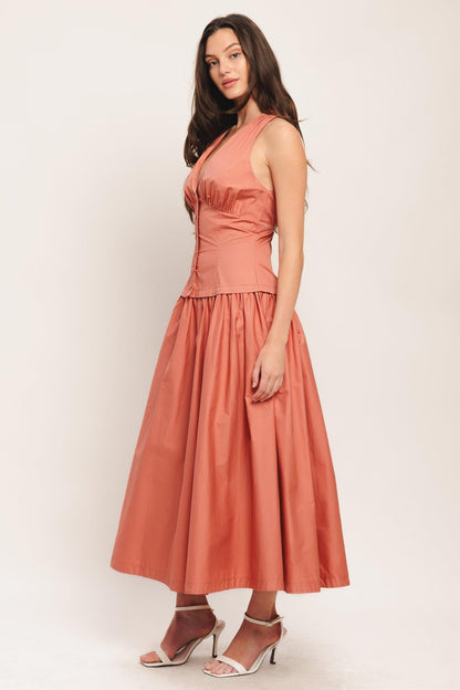 SUNSET MUSE WOVEN MIDI DRESS