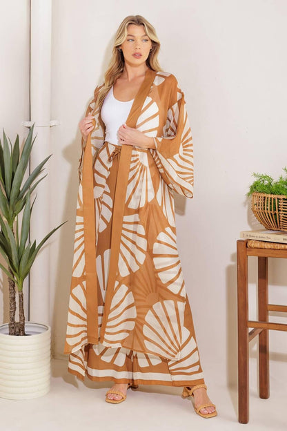 AWAITING LOVE WOVEN KIMONO COVER UP AND PANT SET