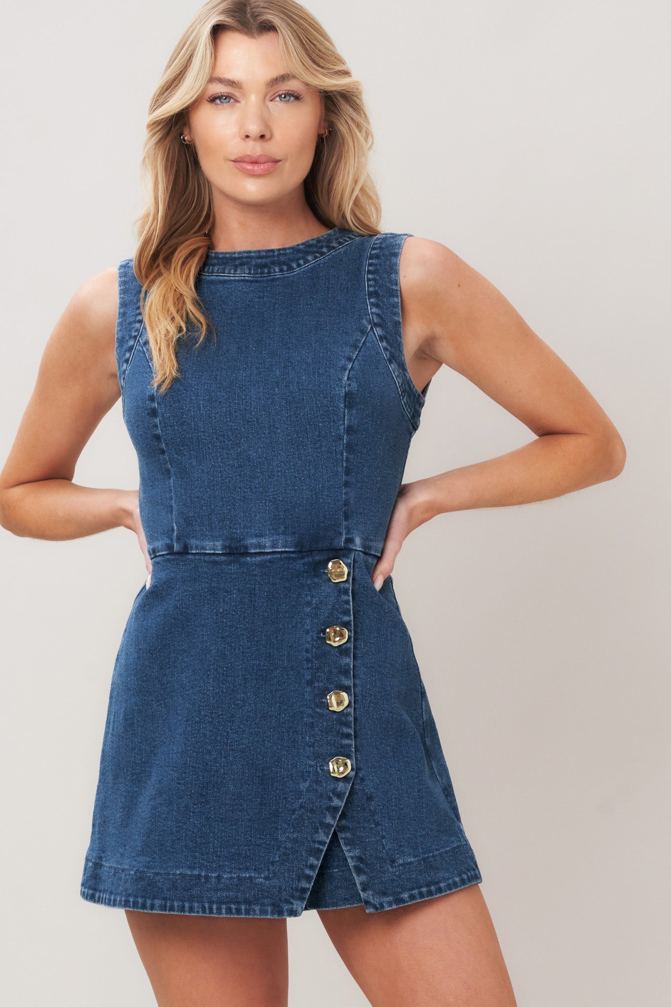 MIDNIGHT DENIM SKORT ROMPER