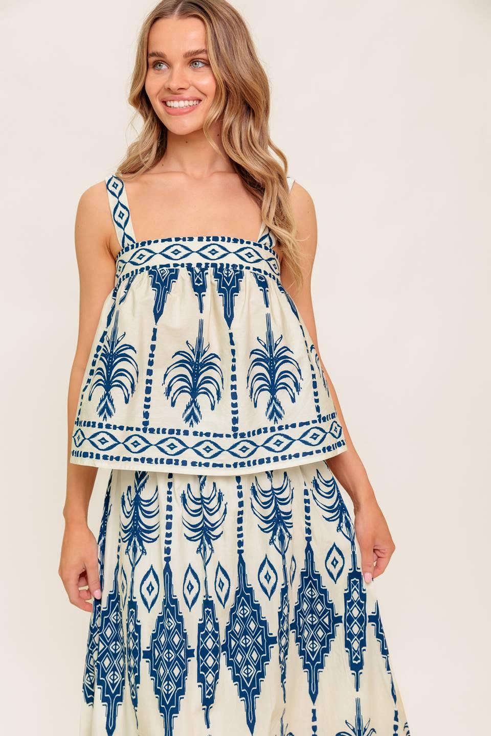 FLORAL RHYTHM WOVEN TOP AND SKIRT SET
