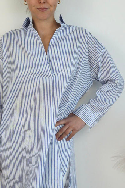 Prim Collared Top - Blue Stripe