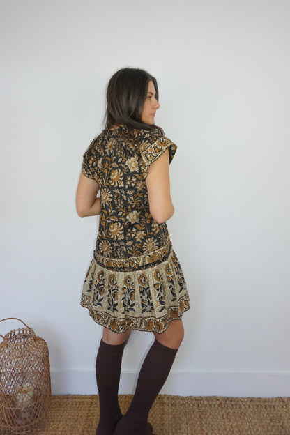 Marina Mini Dress in Black Jacobean