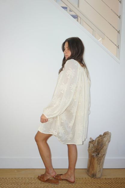 Mecox Coverup in Cream Palm Embroidery