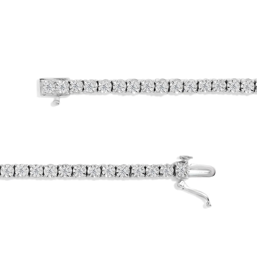 1.0 Cttw Diamond Illusion-Set Miracle Plate 925 Tennis Bracelet (I-J Color, I3 Clarity) - 7"