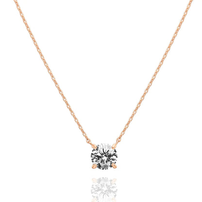 Luxe 14K Gold Plated Crystal Solitaire 1.5 Carat (7.3mm) CZ Dainty Choker Necklace