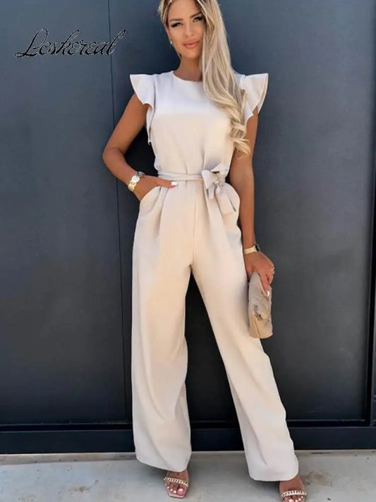 Summer Vintage Short Sleeve Wide Leg Jumpsuit