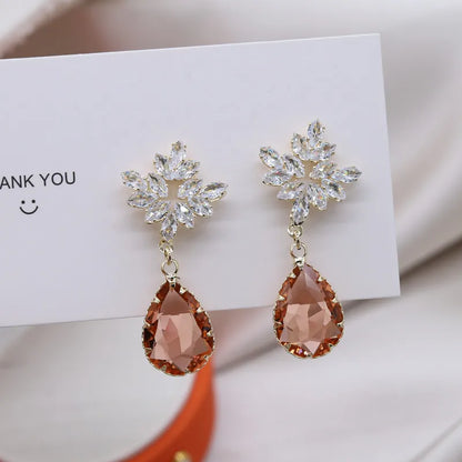 Water Drop Earrings 14K Gold Plating Zircon