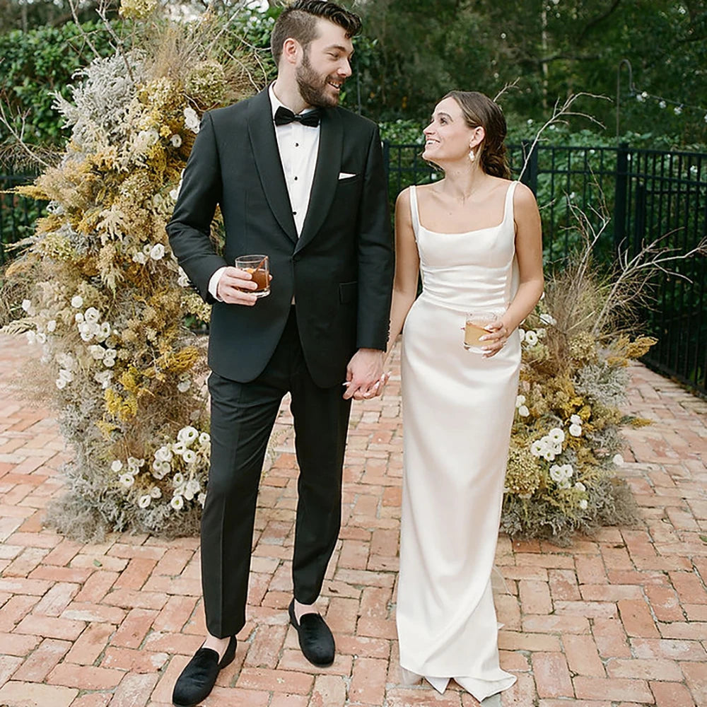 Belle Open Back Draped Satin Sheath Wedding Gown