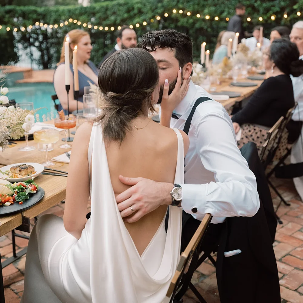 Belle Open Back Draped Satin Sheath Wedding Gown