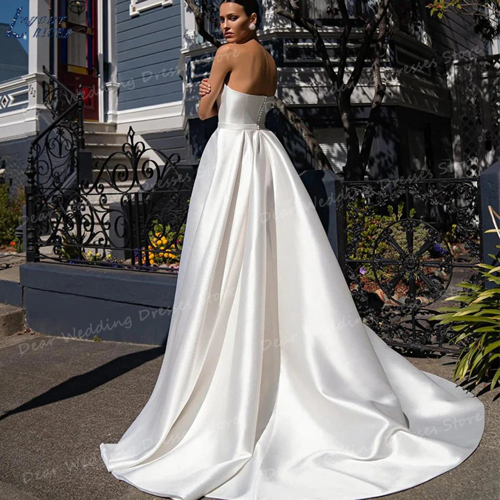 Satin Strapless Sleeveless A Line Bridal Gown