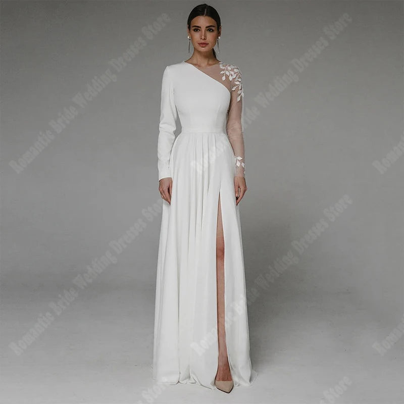 Boho Satin A-Line Mermaid White Wedding Dress