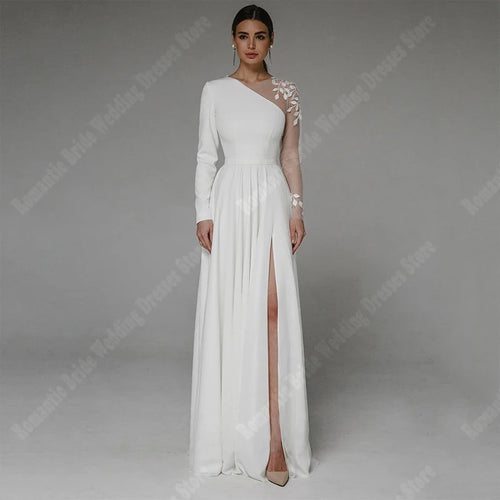 Boho Satin A-Line Mermaid White Wedding Dress