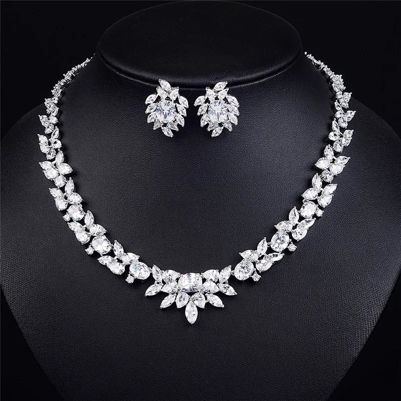 ZAKOL Brand Gorgeous Shiny Full Zirconia Earring Necklaces Jewelry Set Luxury Bridal Wedding Party Jewelry