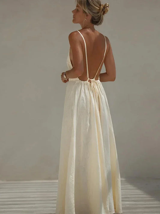 Sexy Backless Lace Up Sling Maxi Dress