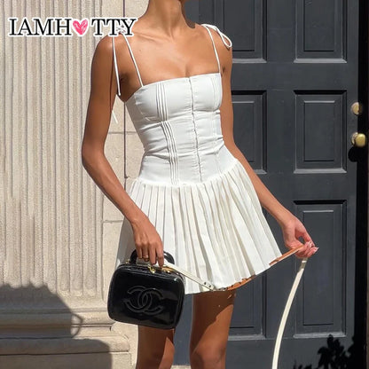 Pleated Sleeveless Corset Mini Dress