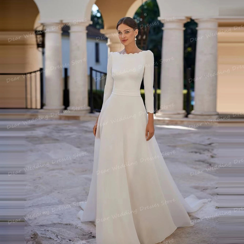 A Line Boat Neck Bridal Gown
