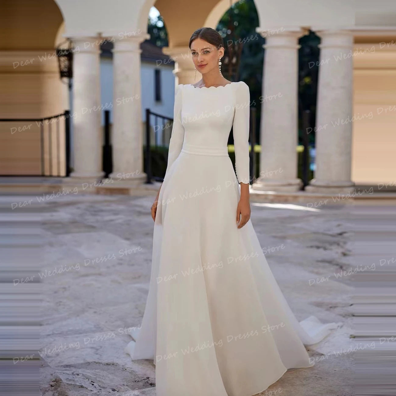 A Line Boat Neck Bridal Gown