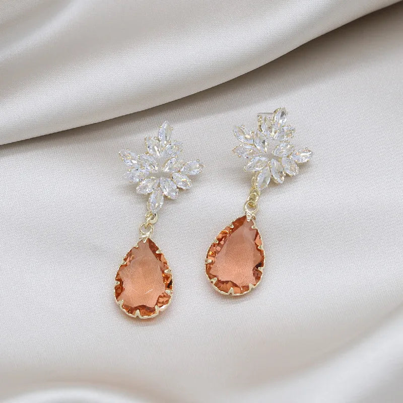 Water Drop Earrings 14K Gold Plating Zircon