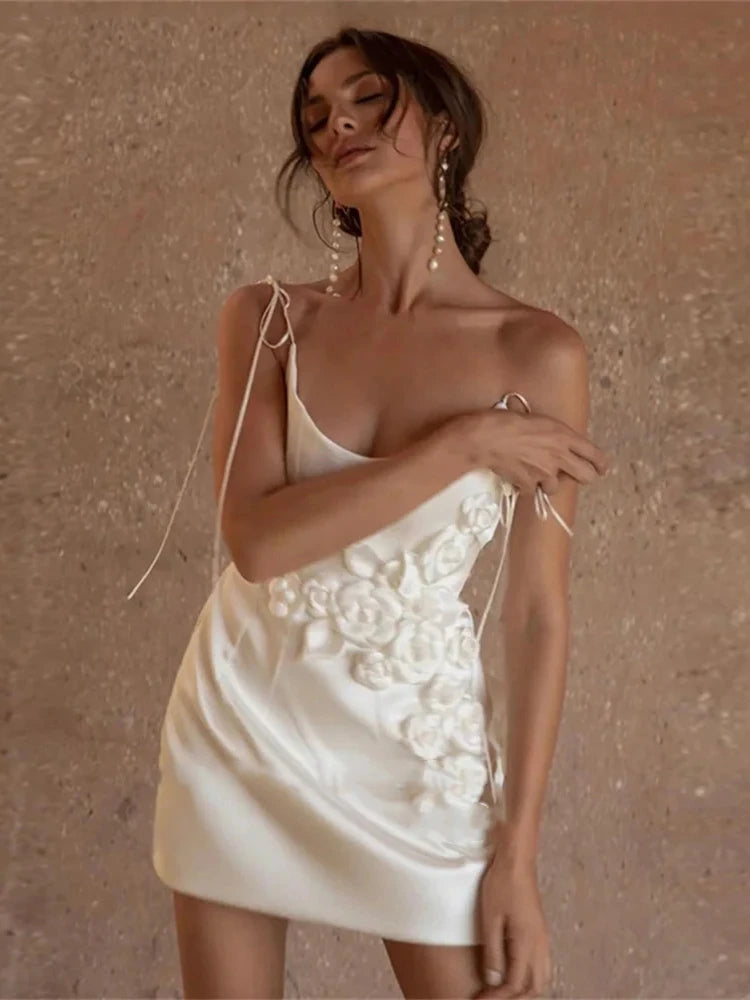 Mini Satin Bridal Gowns With Flowers