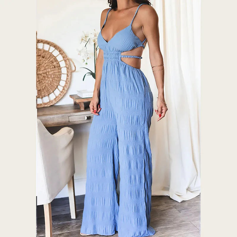 Resort Backless Textured Slim Jumpsuit