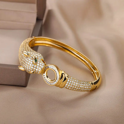 Cubic Zirconia Leopard Bangle Bracelet