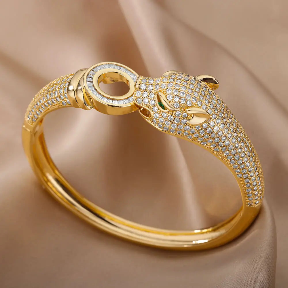 Cubic Zirconia Leopard Bangle Bracelet