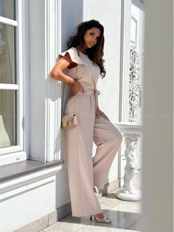Summer Short Sleeve Wide Leg Jumpsuit
