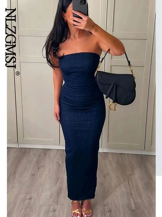 Denim Strapless Stretch Dress