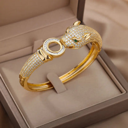 Cubic Zirconia Leopard Bangle Bracelet