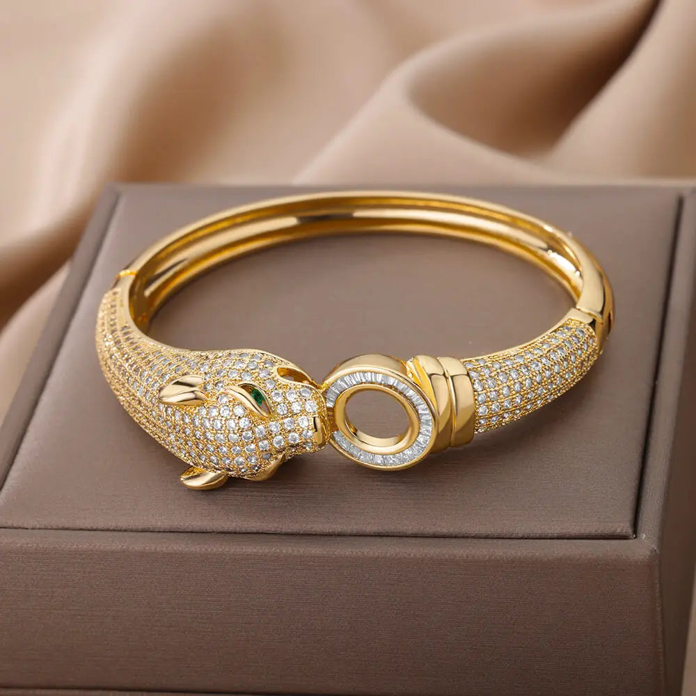 Cubic Zirconia Leopard Bangle Bracelet