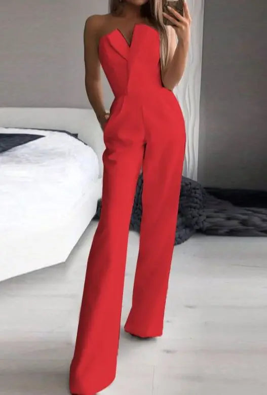 Wide Leg Strapless Jumpsuit