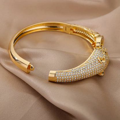 Cubic Zirconia Leopard Bangle Bracelet