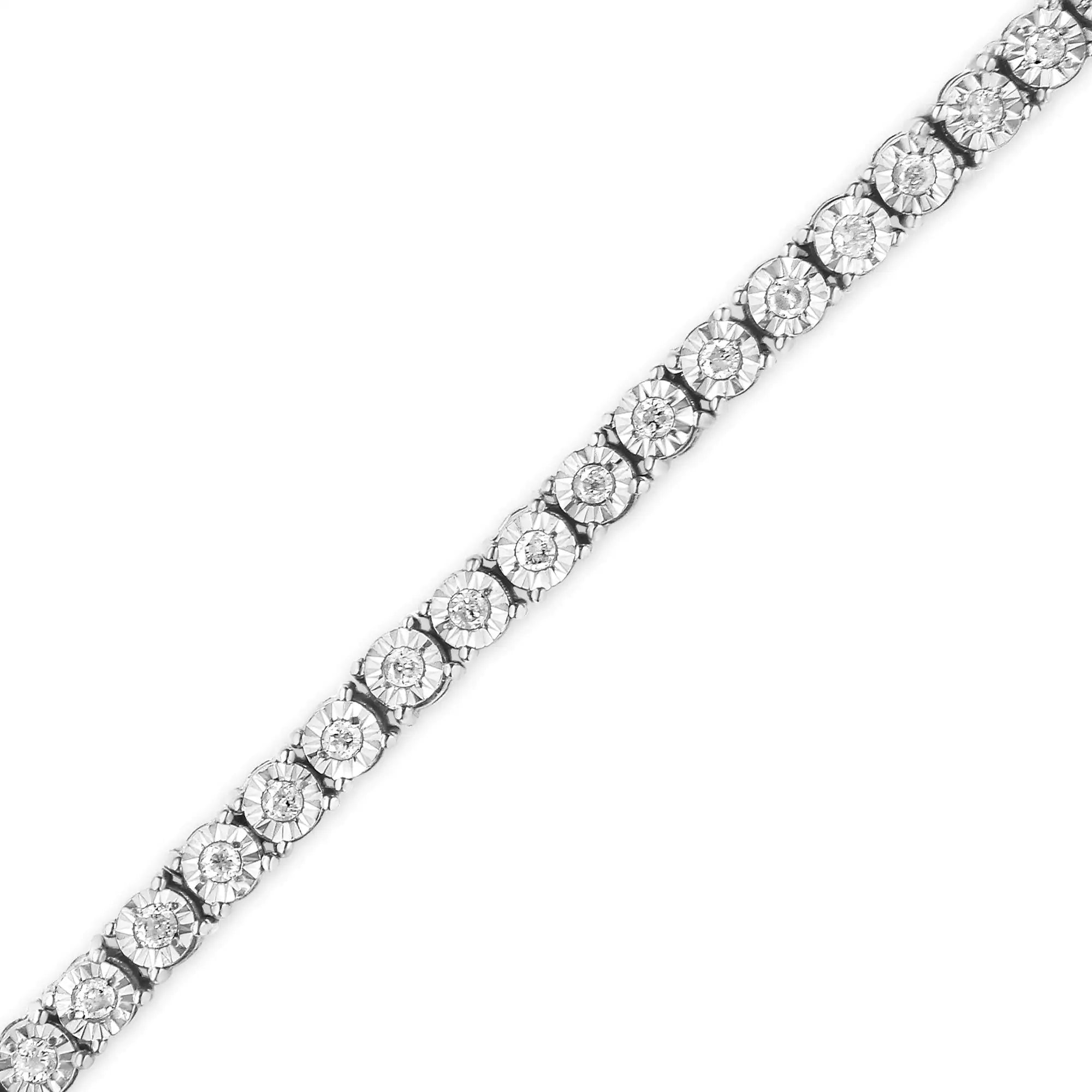 1.0 Cttw Diamond Illusion-Set Miracle Plate 925 Tennis Bracelet (I-J Color, I3 Clarity) - 7"