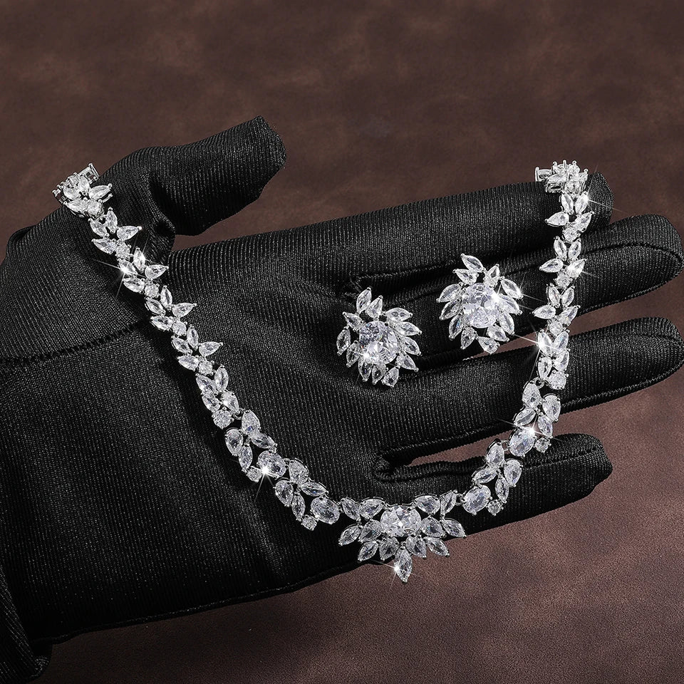 ZAKOL Brand Gorgeous Shiny Full Zirconia Earring Necklaces Jewelry Set Luxury Bridal Wedding Party Jewelry