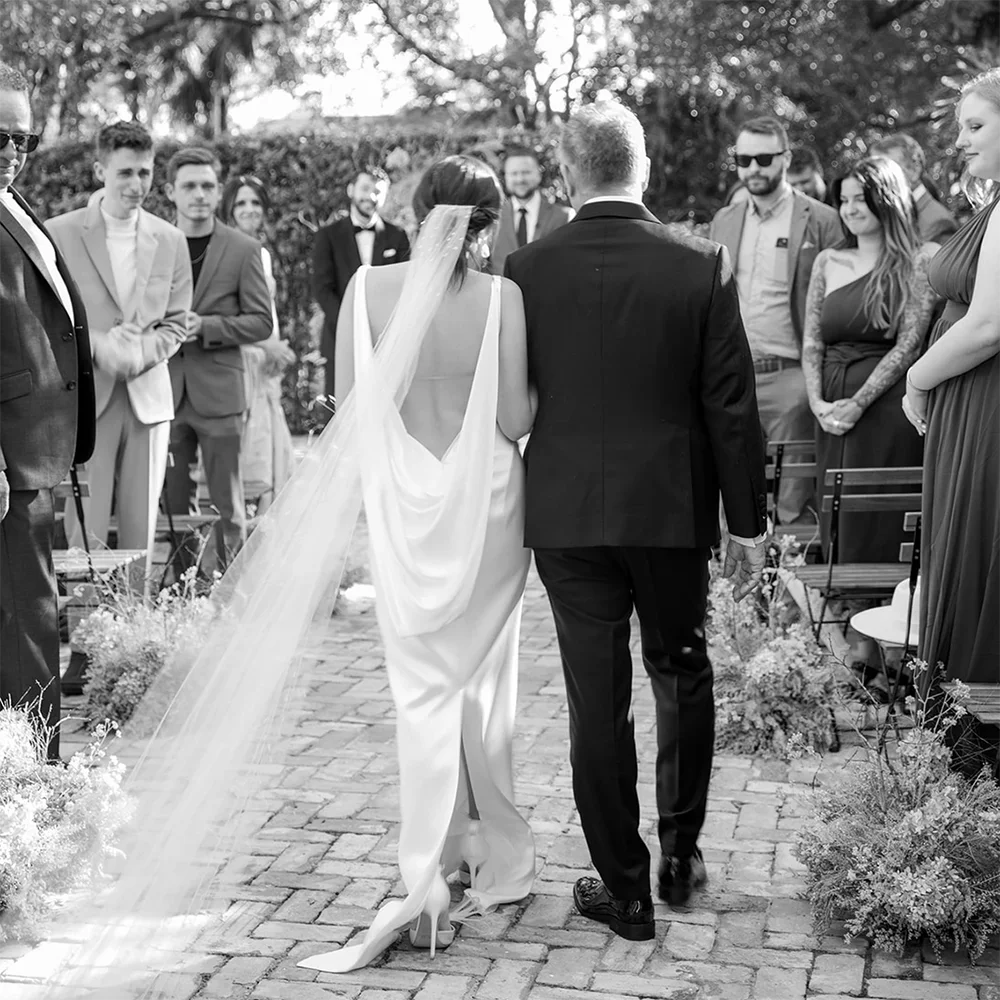 Belle Open Back Draped Satin Sheath Wedding Gown