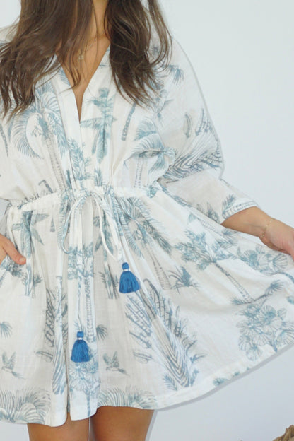 Savannah Kaftan in Faded Teal Palms