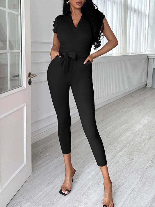 Autumn Floral Lace Jumpsuit With Belt