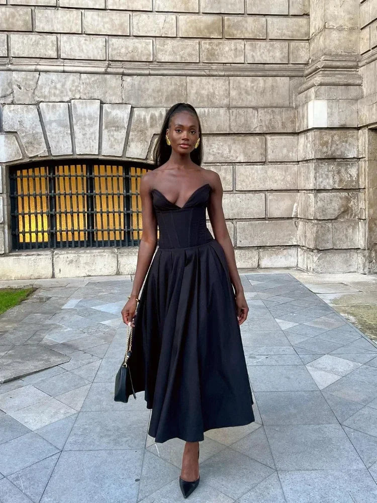 Black Elegant Corset MIDI Dress