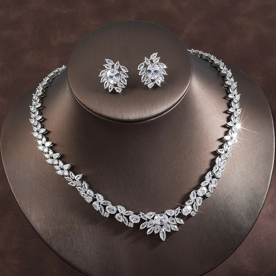 ZAKOL Brand Gorgeous Shiny Full Zirconia Earring Necklaces Jewelry Set Luxury Bridal Wedding Party Jewelry