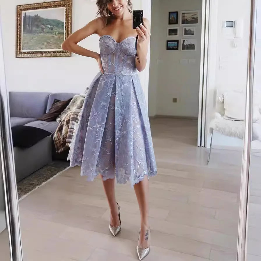 Holiday Padded Corset Midi Lace Dress