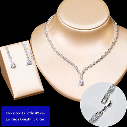 Dazzling Cubic Zirconia Water Drop Earrings 2 Piece Set