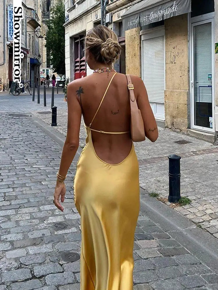 Satin Backless Maxi Dress