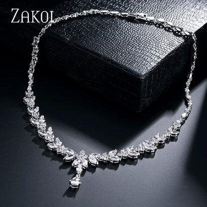 Brilliant Zirconia Leaf Necklace, Earrings & Bracelet Set