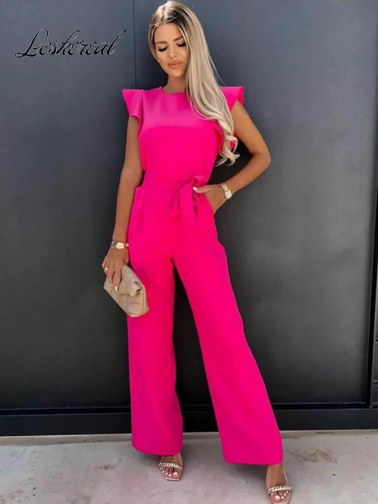 Summer Vintage Short Sleeve Wide Leg Jumpsuit